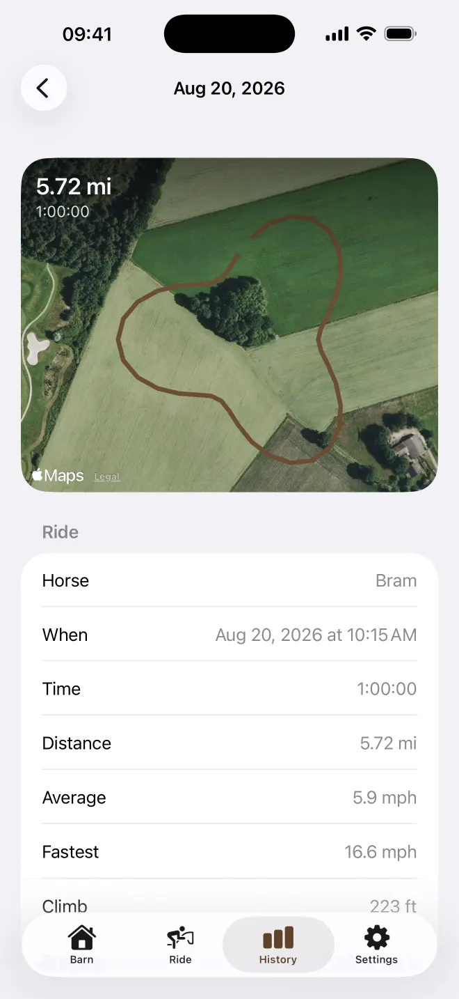 An outdoor ride shown over satellite imagery
